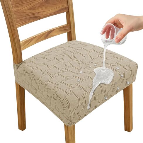 ZNSAYOTX Waterproof Dining Chair Seat Covers Set of 6, Stretch Fit Seat Slipcovers for Parson Chairs No Rear, Soft Plaid Jacquard Removable Washable Seat Protector with Elastic Bottom (Khaki) in Saudi Arabia