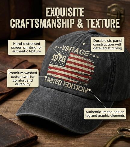 50th Birthday Gifts for Men Women,Vintage 1976 Hat,50th Birthday Decorations,Adjustable Cap-Gift for Dad, Mom in Saudi Arabia