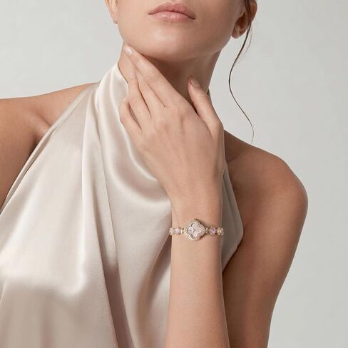 Gold Watches for Women, Rose Gold Tone Bracelet Watch for Ladies Jewelry, Vintage Quatrefoil-Shaped Pink Dial, Small Analog Quartz, Adjustment Tool Included in Kuwait