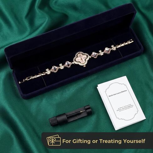 Gold Watches for Women, Rose Gold Tone Bracelet Watch for Ladies Jewelry, Vintage Quatrefoil-Shaped Pink Dial, Small Analog Quartz, Adjustment Tool Included in Kuwait