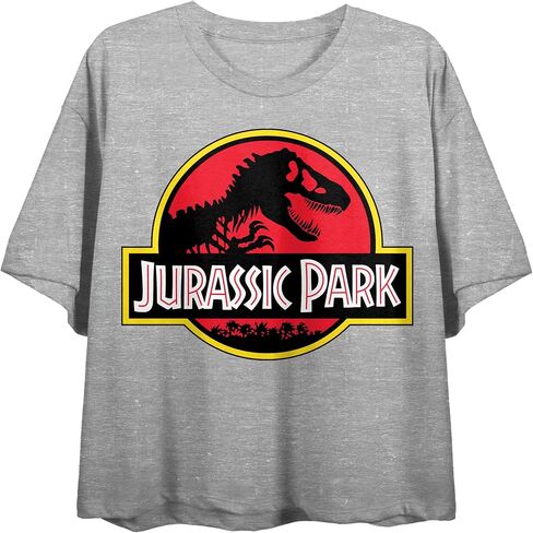 Jurassic Park Logo Women's Athletic Heather Crew Neck Short Sleeve Crop Top in Kuwait