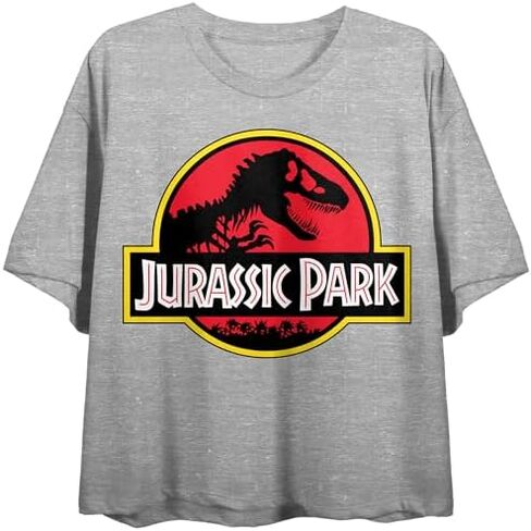 Jurassic Park Logo Women's Athletic Heather Crew Neck Short Sleeve Crop Top in Kuwait