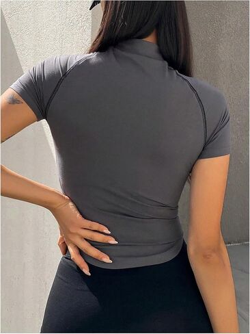 SHENHE Women's Quarter Zip Athletic Shirts Short Sleeve Mock Neck Slim Fit Workout Yoga Tshirts in Kuwait