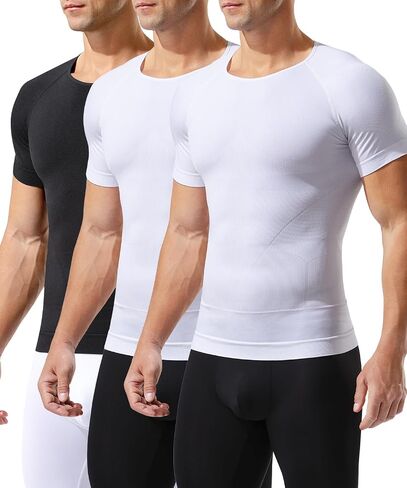 Casey Kevin Mens Compression Shirt Short Sleeve Slimming Shapewear Undershirt Gynecomastia Tummy Control Vest 3 Pack in Saudi Arabia