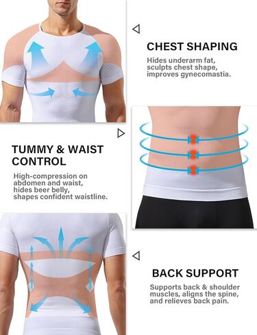 Casey Kevin Mens Compression Shirt Short Sleeve Slimming Shapewear Undershirt Gynecomastia Tummy Control Vest 3 Pack in Saudi Arabia