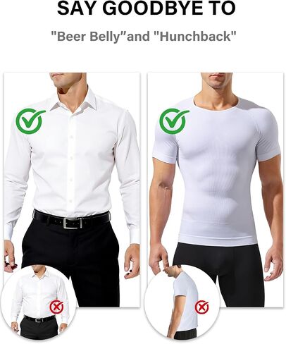 Casey Kevin Mens Compression Shirt Short Sleeve Slimming Shapewear Undershirt Gynecomastia Tummy Control Vest 3 Pack in Saudi Arabia