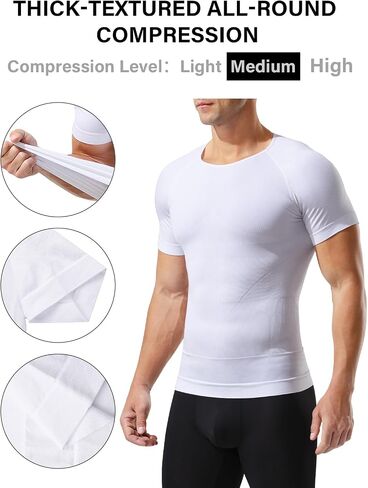 Casey Kevin Mens Compression Shirt Short Sleeve Slimming Shapewear Undershirt Gynecomastia Tummy Control Vest 3 Pack in Saudi Arabia