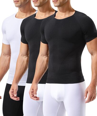 Casey Kevin Mens Compression Shirt Short Sleeve Slimming Shapewear Undershirt Gynecomastia Tummy Control Vest 3 Pack in Saudi Arabia