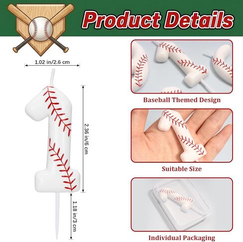Baseball Number 1 Birthday Candle, Rookie of The Year 1st Birthday Candle, White Baseball Cake Topper for Boys Girls, Baseball Theme Party Decorations in Saudi Arabia