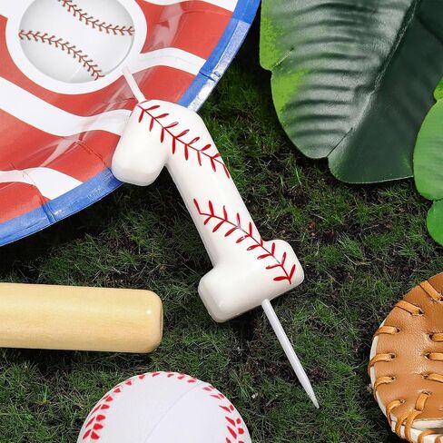 Baseball Number 1 Birthday Candle, Rookie of The Year 1st Birthday Candle, White Baseball Cake Topper for Boys Girls, Baseball Theme Party Decorations in Saudi Arabia