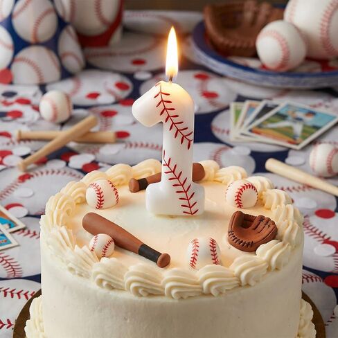 Baseball Number 1 Birthday Candle, Rookie of The Year 1st Birthday Candle, White Baseball Cake Topper for Boys Girls, Baseball Theme Party Decorations in Saudi Arabia