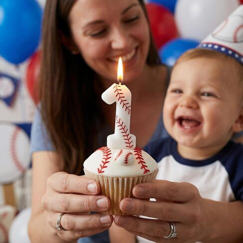 Baseball Number 1 Birthday Candle, Rookie of The Year 1st Birthday Candle, White Baseball Cake Topper for Boys Girls, Baseball Theme Party Decorations in Saudi Arabia