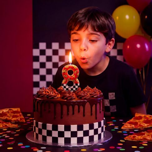 شموع عيد ميلاد كونيليست فريدي، أغطية كعكة البيتزا المربعة باللونين الأسود والأبيض، أعلى الكعكة الرقمية للفتيات الصبيان، لعبة فيديو الدب المخيف المخيف لتزيين حفلات أعياد الميلاد (رقم 8) in Kuwait