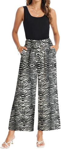 Nfsion Womens Summer Printed Jumpsuit One Piece Sleeveless Tank Top Wide Leg Long Rompers with Belt in Saudi Arabia