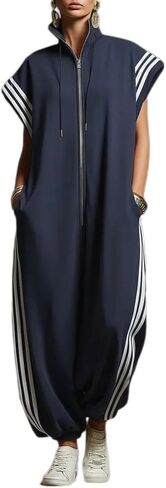 Apvirdy Women's Zip Up Jumpsuits Cap Short Sleeve Mock Neck Long Pant One Piece Rompers with Pockets Sportswear in Kuwait