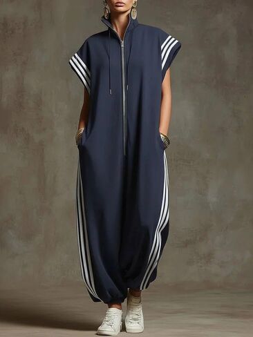 Apvirdy Women's Zip Up Jumpsuits Cap Short Sleeve Mock Neck Long Pant One Piece Rompers with Pockets Sportswear in Kuwait