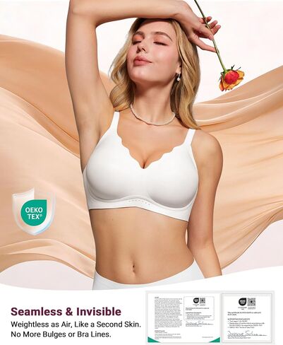 As Fairy Wireless Bras for Women No Underwire Full Coverage Jelly Lift Strong Support Push Up Scalloped Everyday Tshirt Bra Seamless Soft Daily Wear Breathable Air Hole Design(White 36DD) in Kuwait