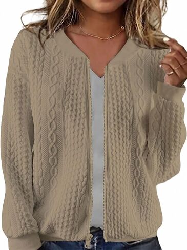 Women's Zip Up Cardigan Sweater Hoodies Long Sleeve Jacket Crewneck Casual Outerwear Spring Fall Trendy Coat Outfits in Saudi Arabia