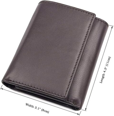 Genuine Leather Short Trifold Wallet for Men, RFID Blocking, Snap Closure. 11 Card Slots, 2 ID Windows. Black in Kuwait