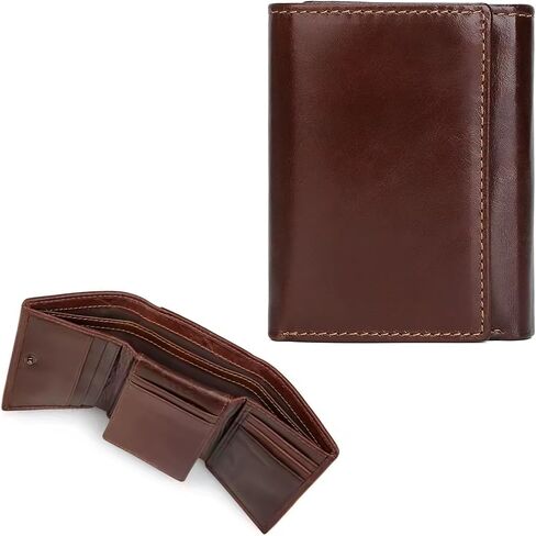 Genuine Leather Short Trifold Wallet for Men, RFID Blocking, Snap Closure. 11 Card Slots, 2 ID Windows. Black in Kuwait