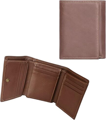 Genuine Leather Short Trifold Wallet for Men, RFID Blocking, Snap Closure. 11 Card Slots, 2 ID Windows. Black in Kuwait
