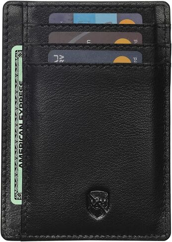 ALLEN & MATE 100% Genuine Leather Slim Minimalist wallet RFID Blocking Card Holder Wallets for Men & Women - Holds 7 Cards, ID & Cash with Gift Box (Black) in Saudi Arabia