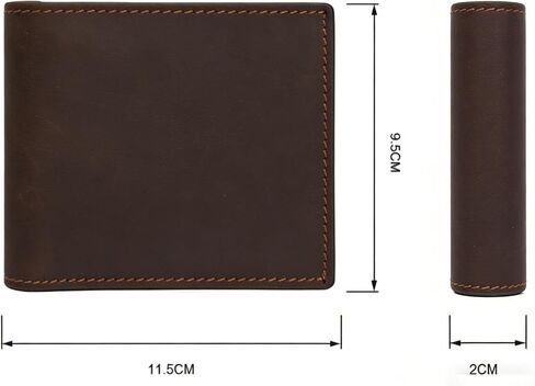 Men's RFID Blocking Wallet Cowboy Genuine Natural Crazy Horse Leather Bifold Wallet for Men With Zipper (Dark Brown) in Kuwait