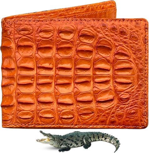 Dark Brown Mens Alligator Belly Leather Billfold Wallet Crocodile Passcase Bifold Luxury Wallet Multiple RFID Blocking Security Handmade Exotic Leather With Flip-out ID Window Gift Men VINAM-16 in Kuwait