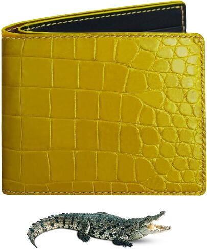 Dark Brown Mens Alligator Belly Leather Billfold Wallet Crocodile Passcase Bifold Luxury Wallet Multiple RFID Blocking Security Handmade Exotic Leather With Flip-out ID Window Gift Men VINAM-16 in Kuwait