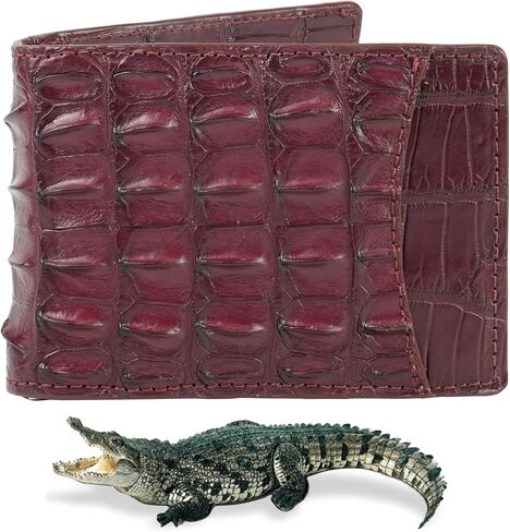 Dark Brown Mens Alligator Belly Leather Billfold Wallet Crocodile Passcase Bifold Luxury Wallet Multiple RFID Blocking Security Handmade Exotic Leather With Flip-out ID Window Gift Men VINAM-16 in Kuwait