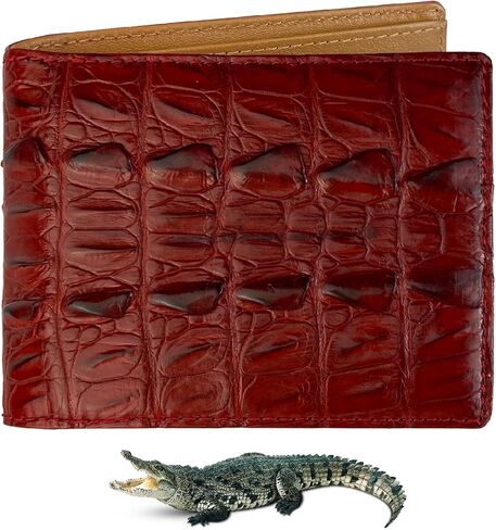 Dark Brown Mens Alligator Belly Leather Billfold Wallet Crocodile Passcase Bifold Luxury Wallet Multiple RFID Blocking Security Handmade Exotic Leather With Flip-out ID Window Gift Men VINAM-16 in Kuwait