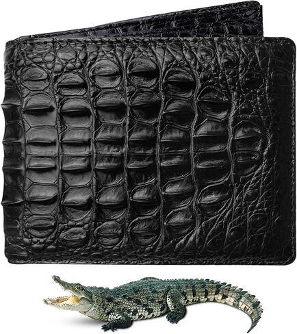 Dark Brown Mens Alligator Belly Leather Billfold Wallet Crocodile Passcase Bifold Luxury Wallet Multiple RFID Blocking Security Handmade Exotic Leather With Flip-out ID Window Gift Men VINAM-16 in Kuwait