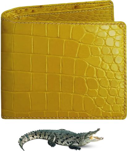 Dark Brown Mens Alligator Belly Leather Billfold Wallet Crocodile Passcase Bifold Luxury Wallet Multiple RFID Blocking Security Handmade Exotic Leather With Flip-out ID Window Gift Men VINAM-16 in Kuwait