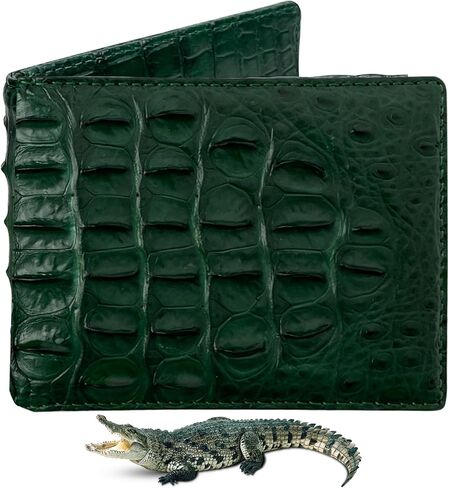 Dark Brown Mens Alligator Belly Leather Billfold Wallet Crocodile Passcase Bifold Luxury Wallet Multiple RFID Blocking Security Handmade Exotic Leather With Flip-out ID Window Gift Men VINAM-16 in Kuwait
