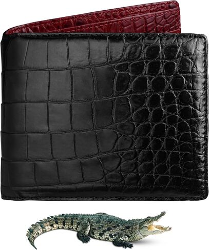 Dark Brown Mens Alligator Belly Leather Billfold Wallet Crocodile Passcase Bifold Luxury Wallet Multiple RFID Blocking Security Handmade Exotic Leather With Flip-out ID Window Gift Men VINAM-16 in Kuwait
