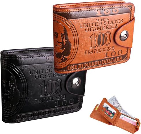 2 PACK Money Wallet for Men PU Leather Bifold Photo Wallet, 100 Dollar Bill Wallet, Wallets Organizer, Credit Card Holder, Currency Wallet(Brown,Black) in Saudi Arabia