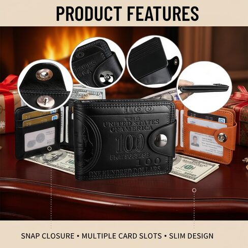 2 PACK Money Wallet for Men PU Leather Bifold Photo Wallet, 100 Dollar Bill Wallet, Wallets Organizer, Credit Card Holder, Currency Wallet(Brown,Black) in Saudi Arabia