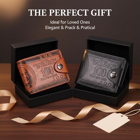 2 PACK Money Wallet for Men PU Leather Bifold Photo Wallet, 100 Dollar Bill Wallet, Wallets Organizer, Credit Card Holder, Currency Wallet(Brown,Black) in Saudi Arabia