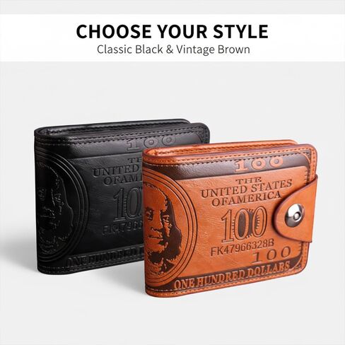 2 PACK Money Wallet for Men PU Leather Bifold Photo Wallet, 100 Dollar Bill Wallet, Wallets Organizer, Credit Card Holder, Currency Wallet(Brown,Black) in Saudi Arabia
