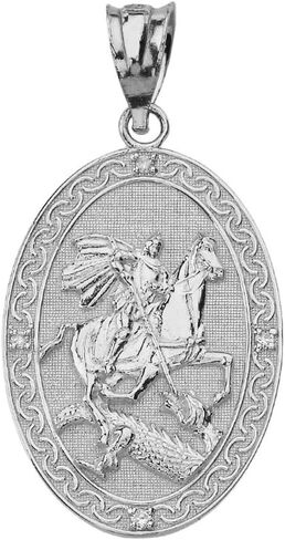 Fine 925 Sterling Silver Saint George Slaying the Dragon Oval Medal CZ Pendant (Small) in Saudi Arabia