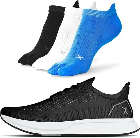 FLUX FOOTWEAR Adapt Bundle – Zero-Drop Running Shoes with Knit Upper & UltraFlex Midsole + 3-Pack Large No-Show Toe Socks – Lightweight, Breathable, and Versatile – Black/White - US Size 12.5 in Saudi Arabia