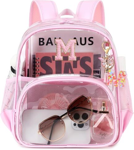 PIG PIG GIRL Clear Backpacks for Stadium Events Approved 12×6×12 Clear Bookbag for Women Mini Transparent Letter Back Pack, Pink, Letter-A in Saudi Arabia