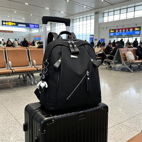 حقيبة ظهر نسائية من قماش أكسفورد، حقيبة نهارية كاجوال متعددة الجيوب مقاومة للماء مع قلادة، خفيفة الوزن للسفر والعمل والاستخدام اليومي، سوداء in Kuwait