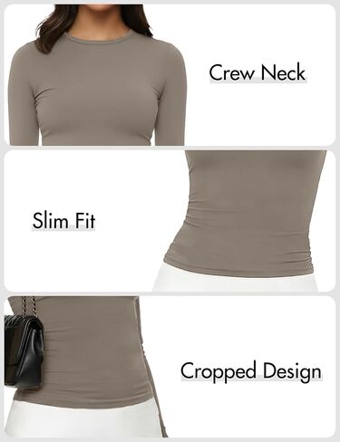 Siimcuzy 4 Pack Womens Long Sleeve Shirts Crew Neck Basic Tight Fitted Crop Compression Gym Workout Athletic Underscrub Tops in Saudi Arabia