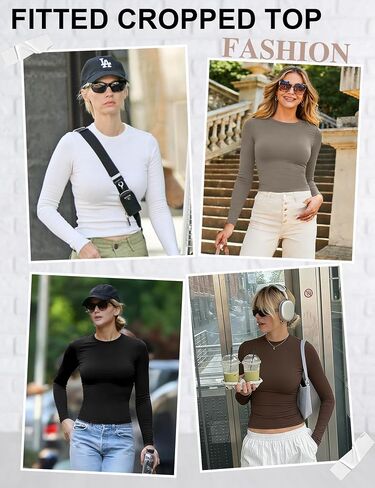 Siimcuzy 4 Pack Womens Long Sleeve Shirts Crew Neck Basic Tight Fitted Crop Compression Gym Workout Athletic Underscrub Tops in Saudi Arabia