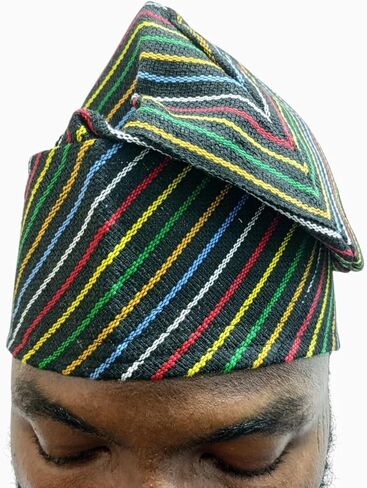 Multicolored Striped African Kufi Hat, ASO Oke Yoruba Cap for Men | African Fashion Print in Kuwait