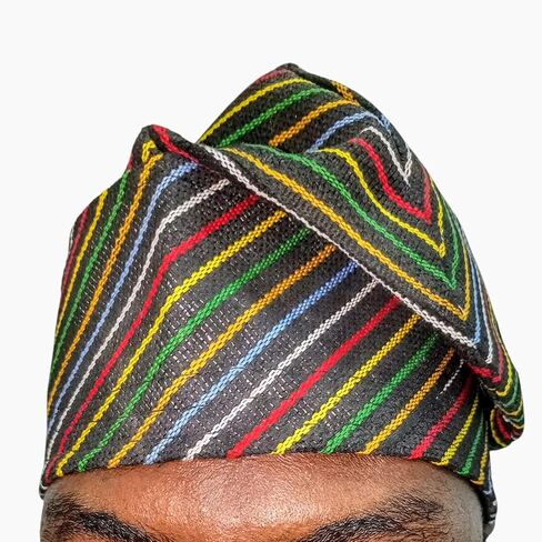 Multicolored Striped African Kufi Hat, ASO Oke Yoruba Cap for Men | African Fashion Print in Kuwait