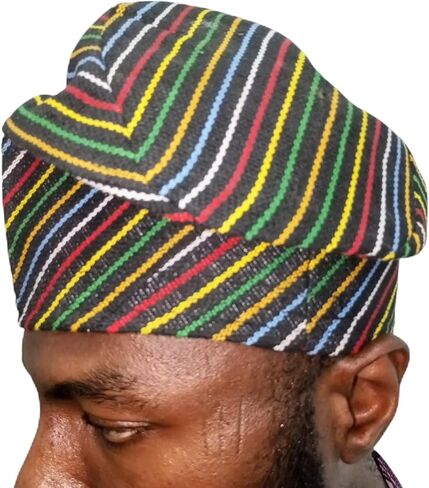 Multicolored Striped African Kufi Hat, ASO Oke Yoruba Cap for Men | African Fashion Print in Kuwait