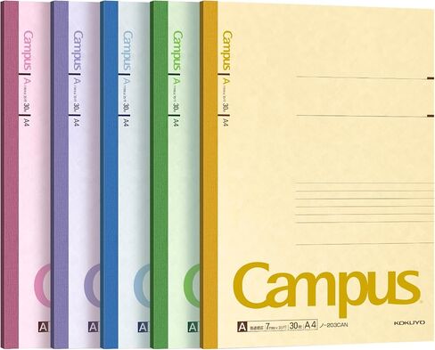 KOKUYO Campus Notebook, A 7mm(0.28in) Ruled, A4, 30 Sheets, 35 Lines, Pack of 5, 5 Colors, Japan Improt (NO-203CAX5) in Kuwait
