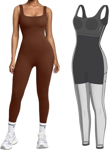 BRXL Built-in Shapewear Jumpsuits for Women Tummy Control One Piece Workout Jumpsuits Built-in Bra Square Neck Sleeveless in Saudi Arabia